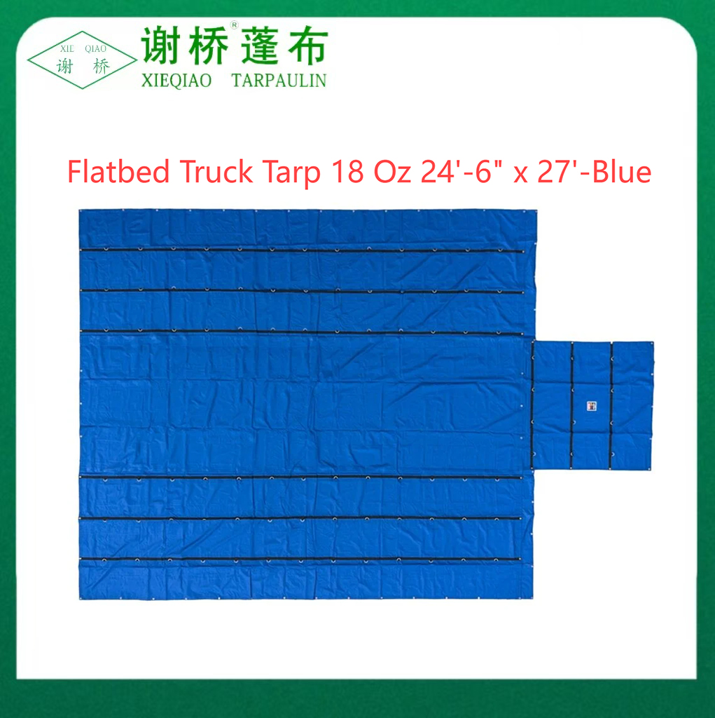 18oz flatbed trak tarp 24 "-6" "x27" (8 "drop) -blue