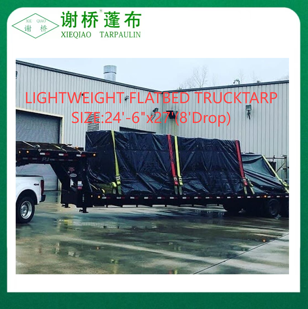 18 & 14oz ringan Flatbed Black Truck Tarp Size24 "-6" "× 27" (8 "DR0P)